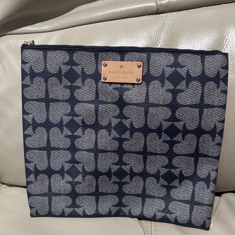 Kate Spade Blue and Gray Heart Pattern Pouch